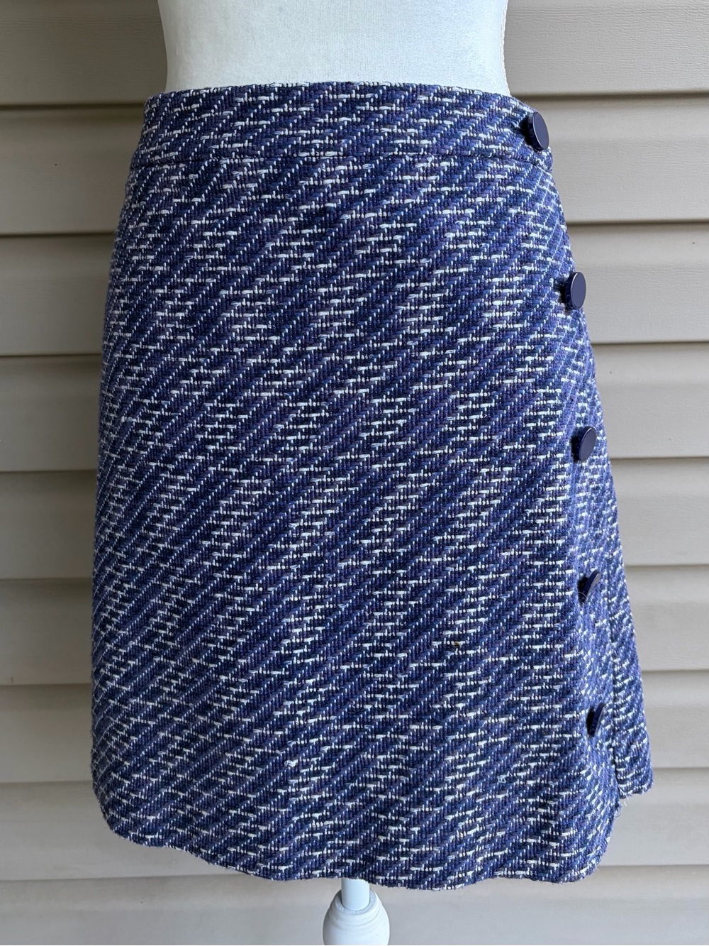 •LOFT• Blue Tweed Side Button Detail A-Line Skirt - Size 14